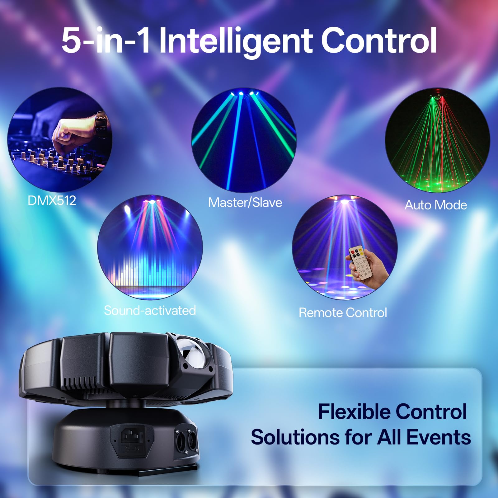 150W Beam Teste Mobili Luci Palcoscenico con Telecomando, 8 bracci LED RGBW Faro Lampada da Festa Palla da Discoteca con Motivi DMX512 Strobo Controllo Vocale per Bar Esibizioni DJ Concerti