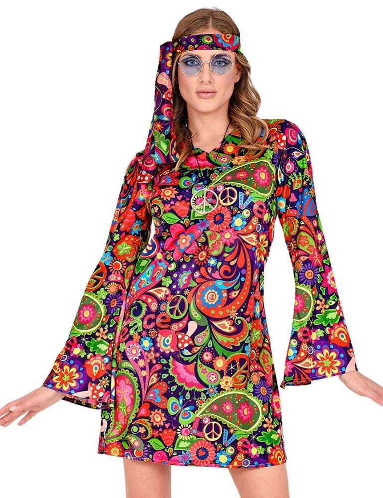 Widmann 29309 - Adult Hippie Costume, Flower Dress and Headband, Flower Power, 70s, Theme Party, Carnival