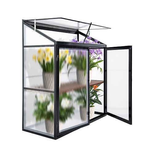 Euboer Aluminium Anlehngewächshaus Beistell Tomatengewächshaus klein Gewächshaus Doppeltür Treibhaus 140x55X130