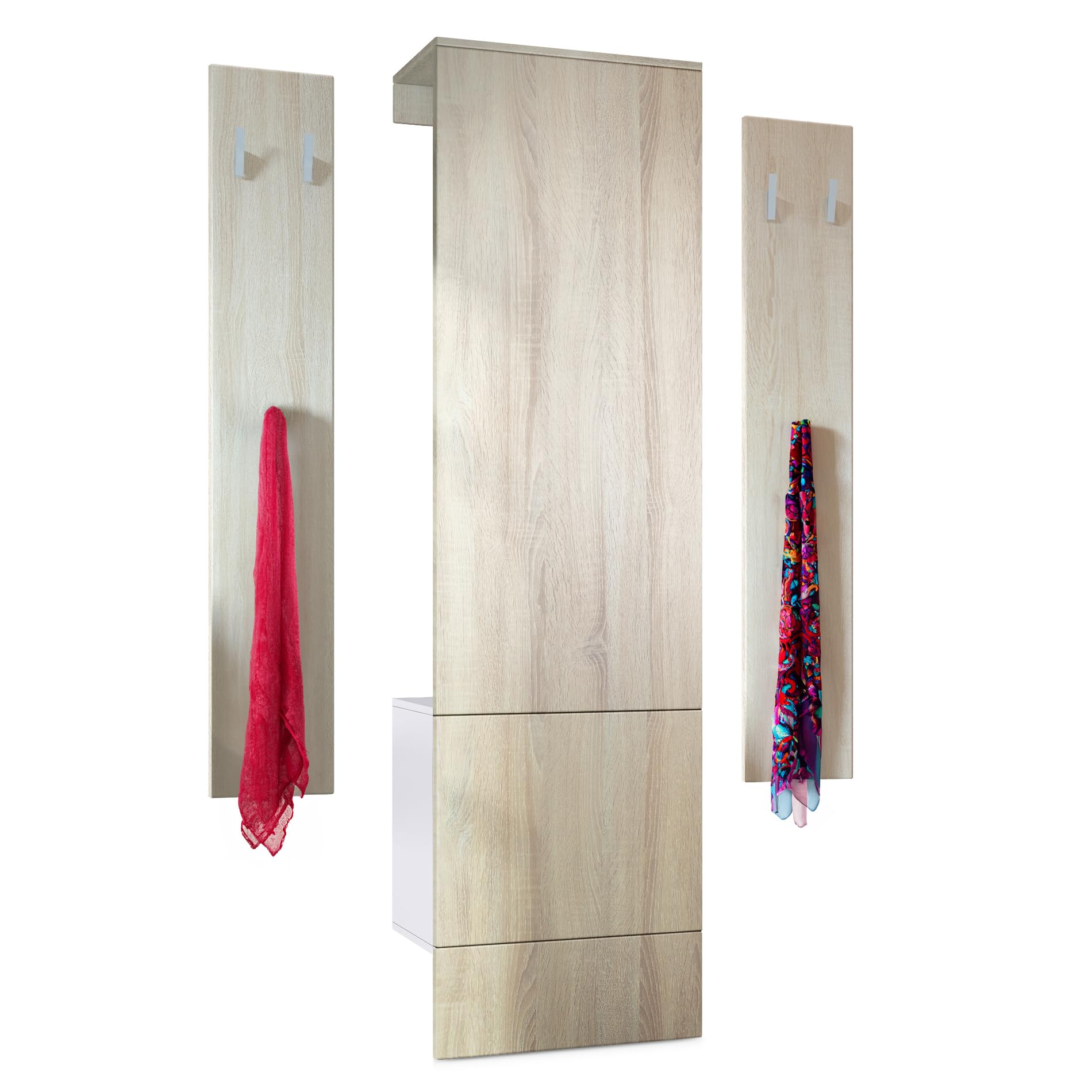 Vladon Ensemble d'entrée Hollywood, Comprenant 1 Panneau de vestiaire Mural avec Porte intégrée, 1 Tringle à vêtements et 1 Ensemble de Panneaux muraux, Blanc Mat/chêne Brut