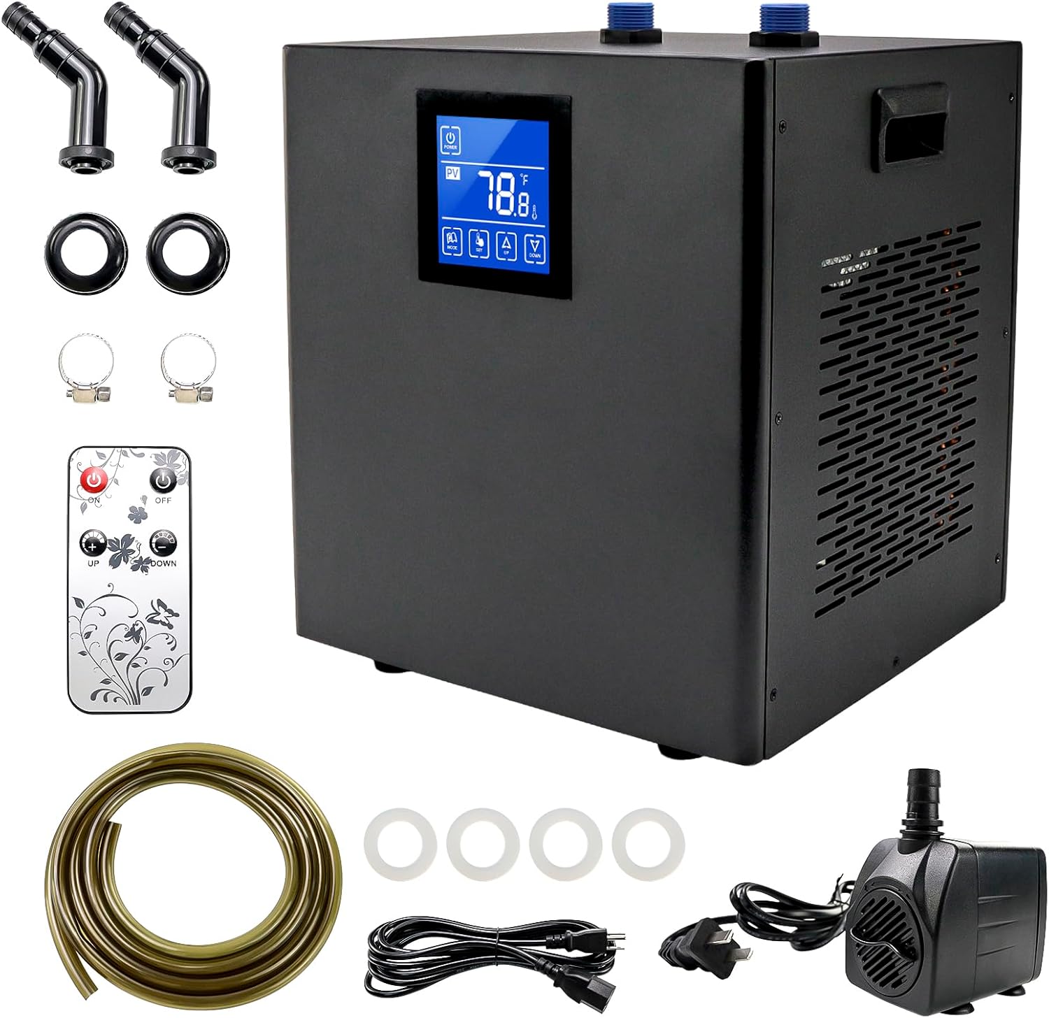 79 Gallon Aquarium Chiller, 1/3 HP Active Aqua Chiller for Axolotl, Fish Tank Chiller, Hydroponic Cooling System, Aquarium Cooler with LED Display, Pipe, Water Pump, Remote Control