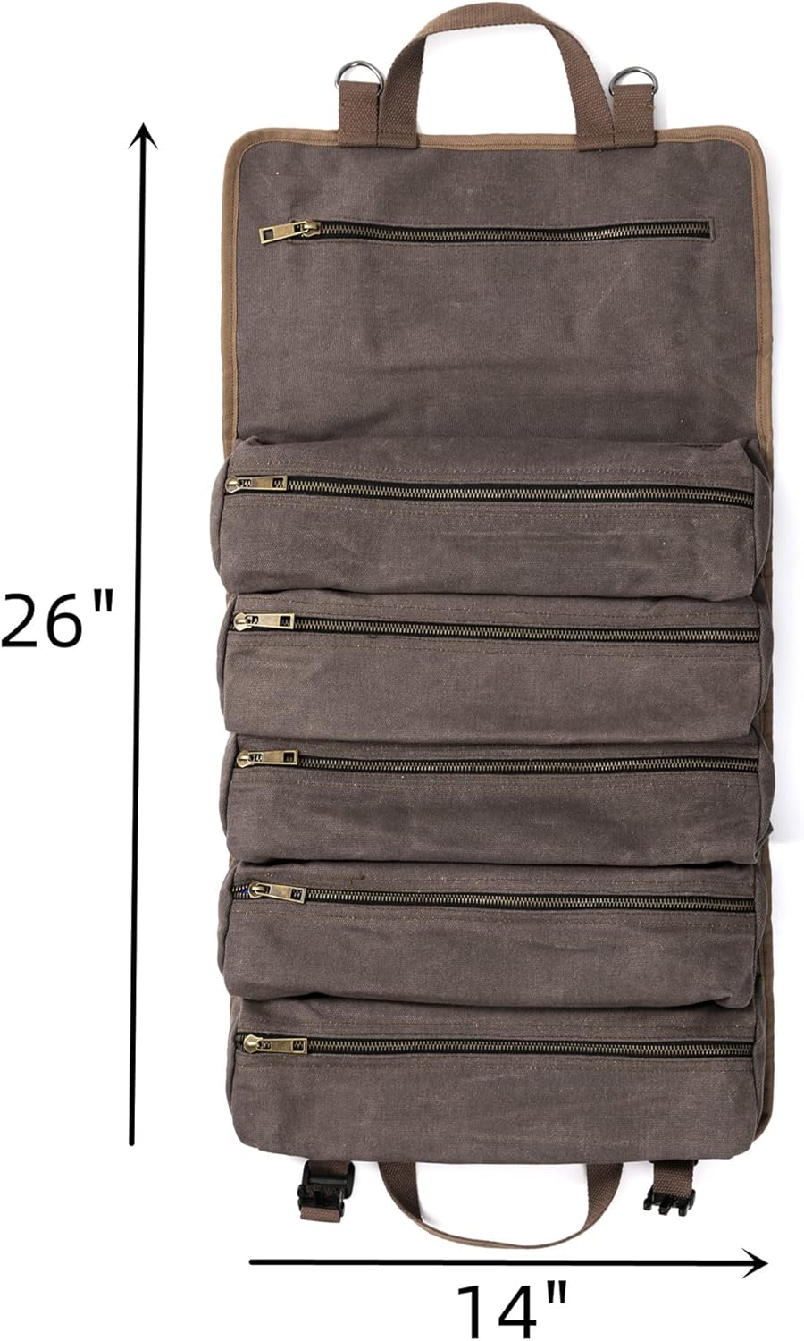 Wrench Tool Roll Bag, Heavy Duty Waxed Canvas Multi-Purpose Tool Organize Bag With 6 Zipper Pockets (Grey)