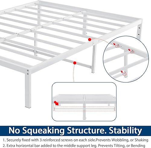 Miniatura 3 de LUSIMO Marco de cama Queen de 14 pulgadas con almacenamiento, plataforma de metal alta resistente con listones de acero, no necesita somier, sin