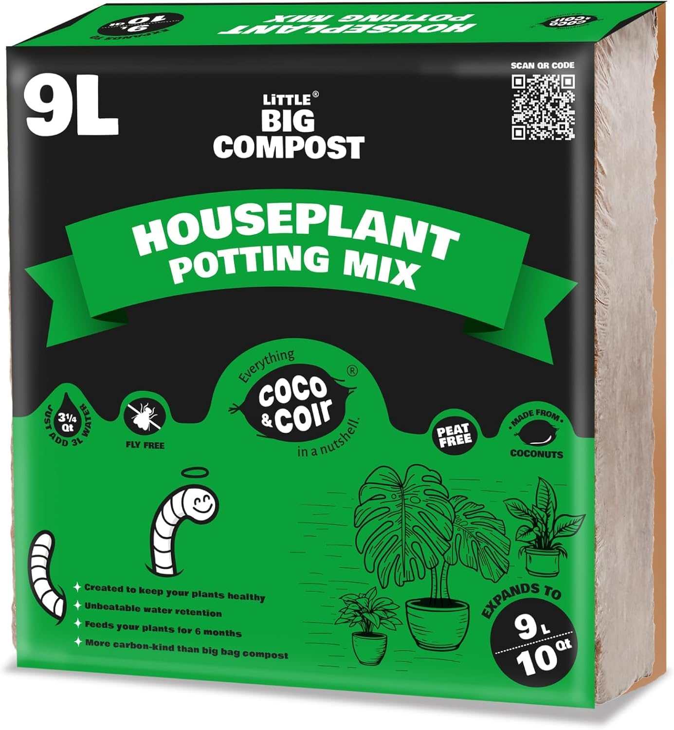 Coco & Coir Houseplant Potting Mix | Peat-free Potting Soil For Indoor Plants | Plant Food Enriched Houseplant Compost With House Plant Fertilizer Formulation (9L)
