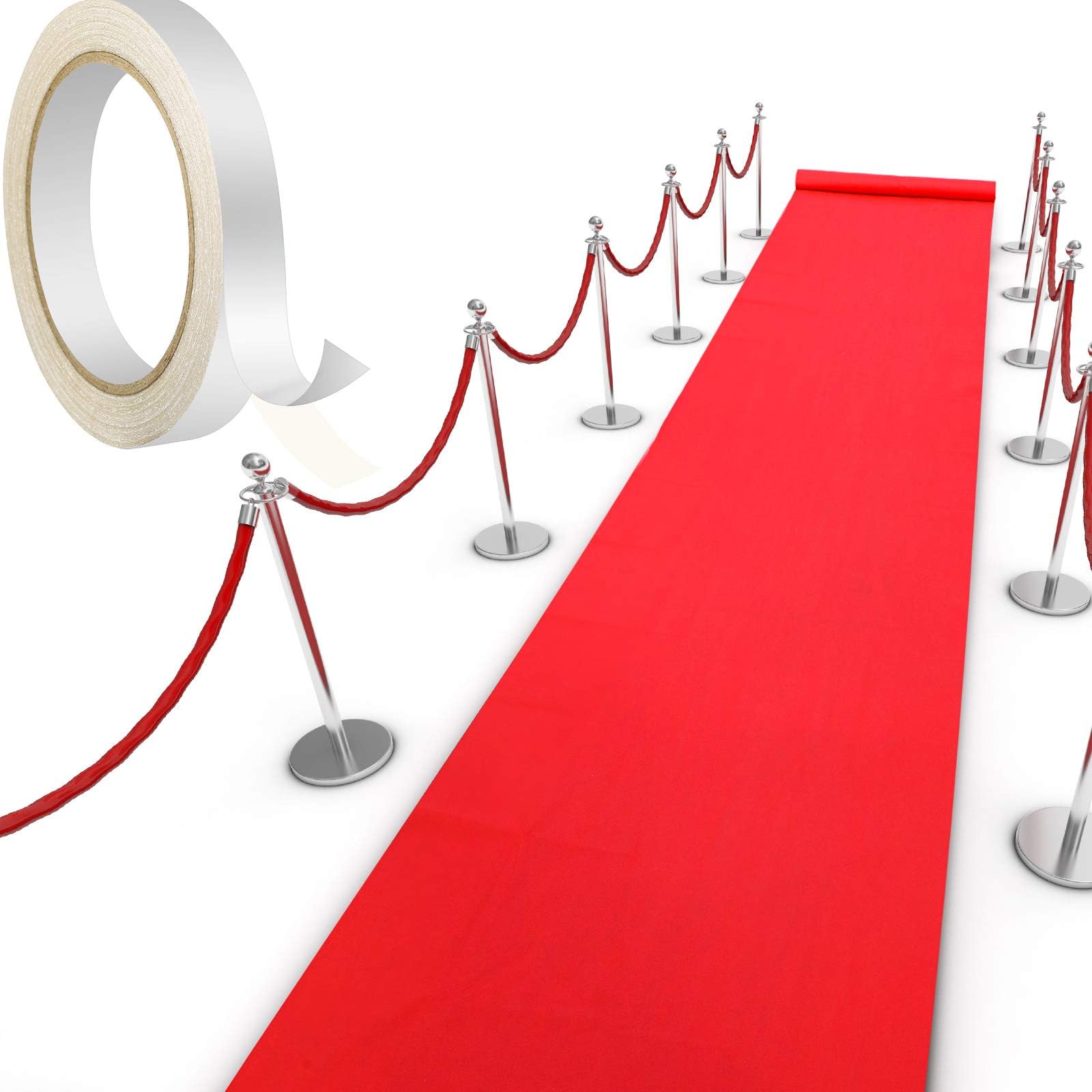 Red Carpet Runner Rug for Party 55gsm Thickness with 1 Piece Carpet Tape for Wedding Christmas Xmas Christmas Outdoor Accessories, Wedding Party Hallway Rug(2.6 x 30 Feet)