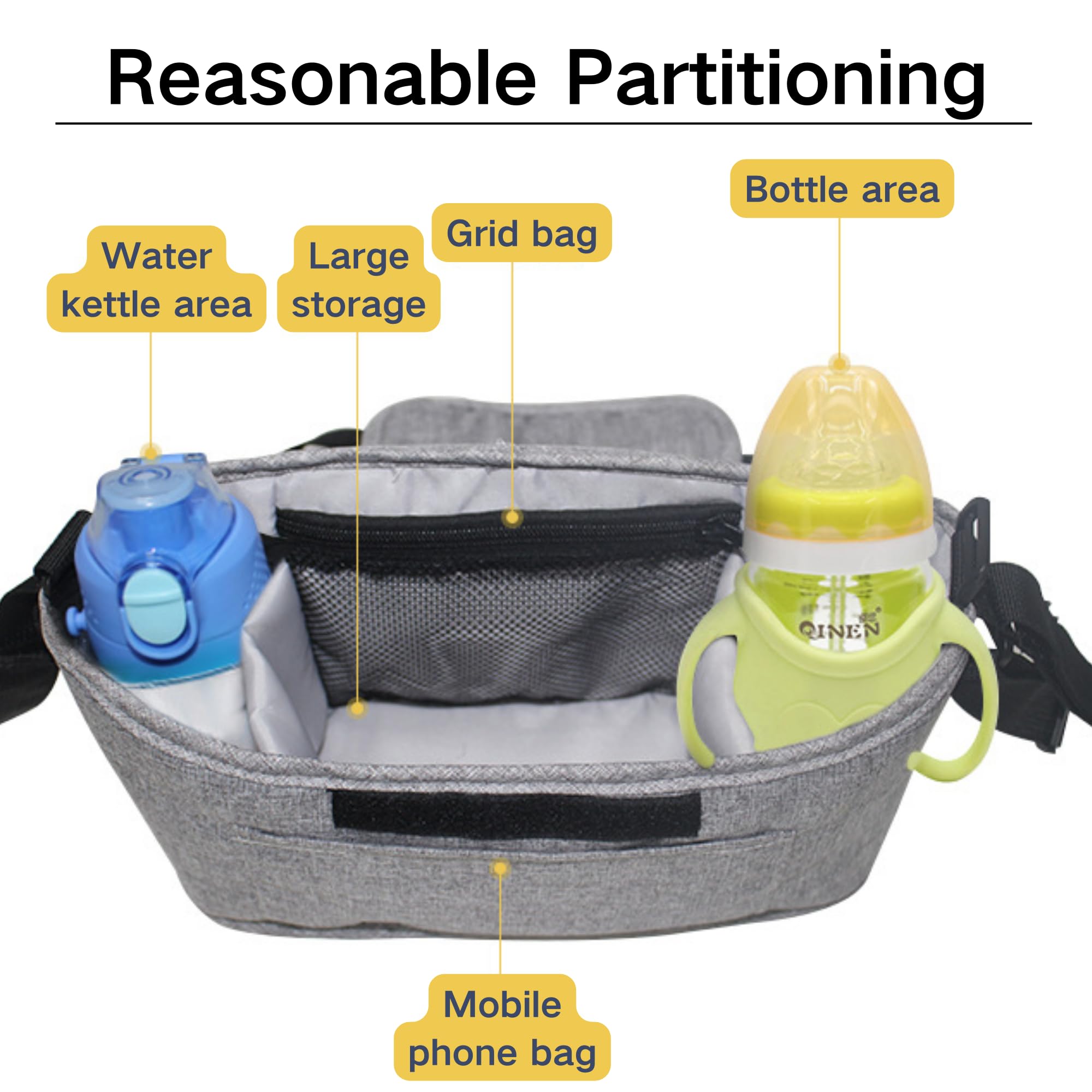 Borsa Organizer per Passeggino Universale Impermeabile con Portabicchieri (Grigio)