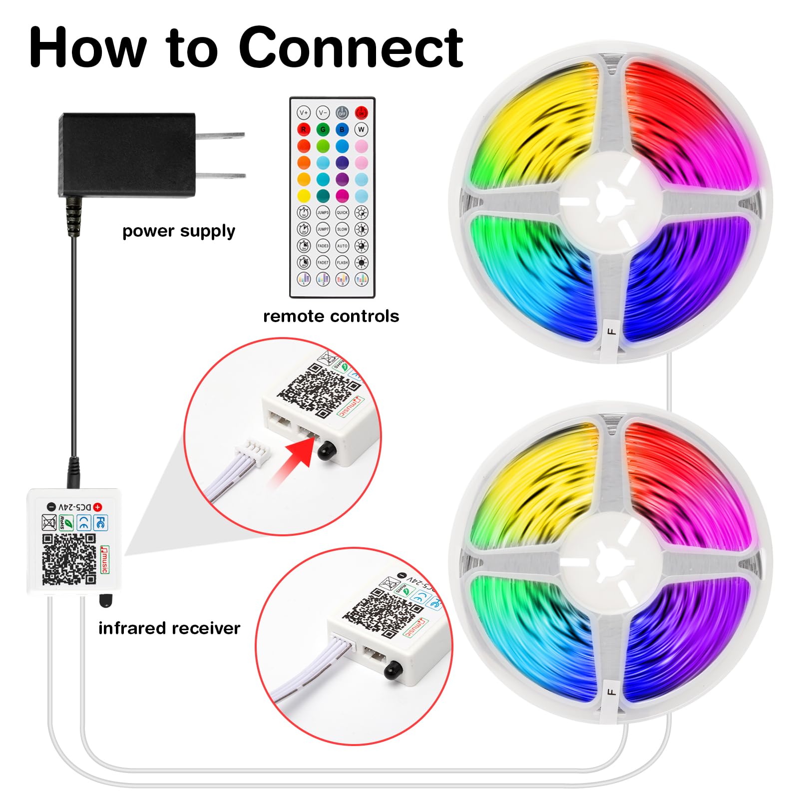ATBAOXO LED Strip Lights, 16.5 ft Music Sync Smart RGB LED Lights, Color Changing with App and IR Remote Control, Perfect for Christmas, Parties, Celebrations, and Home Decorations