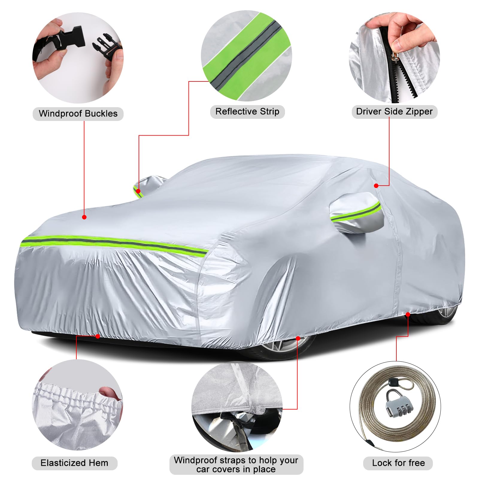 Copertura Auto per Jaguar F-Type 2014-2022, Copertura Auto Impermeabile con Cerniera Porta Laterale, Sole Pioggia Polvere UV Protezione da Tutte le Intemperie Copertura Completa Aperto