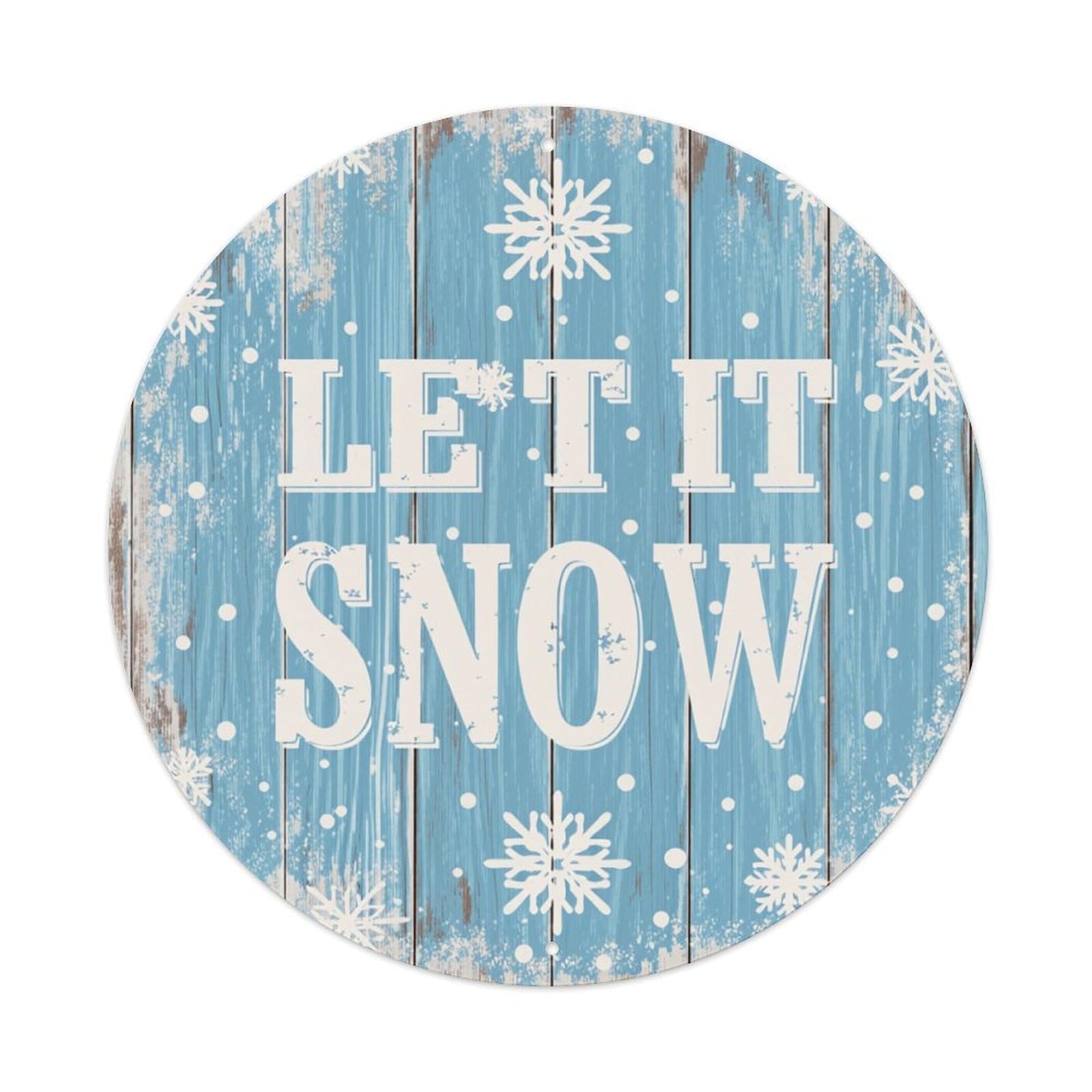 Snowflake Pattern On Wood Background Round Tin Sign Retro Metal Sign for Cafe Bar Pub Home Game Room Gym Club Wall Decoration Vintage Metal Poster 8x8 Inch