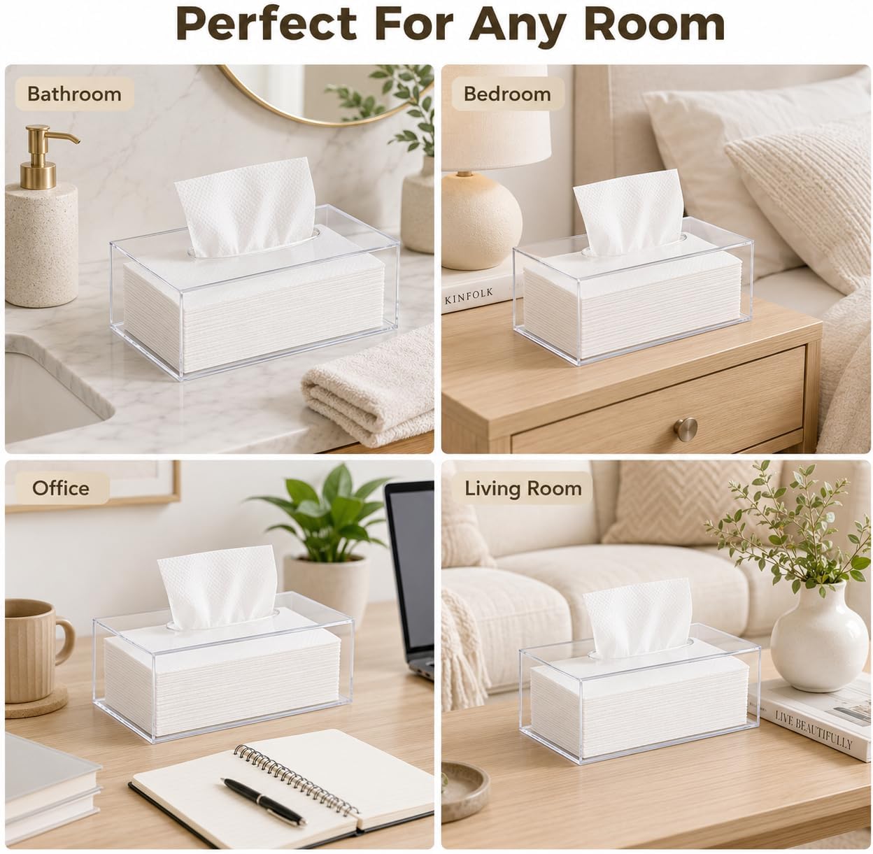 Clear Acrylic Tissue Box Holder, Facial Tissue Box Holder for Bathroom, Rectangular Design, Easy Refill, Suitable for Bedroom and Bathroom