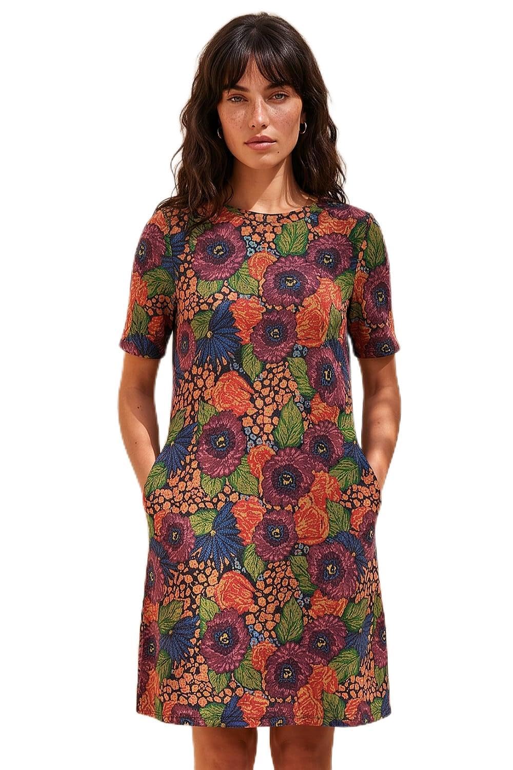 Roman Women's Multi Floral Shift Buttoned Dress Size 10