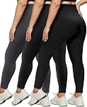 HLTPRO 3 Pack Leggings for Women - High Waisted Tummy Control Plus Size Soft Pants for Workout Running Yoga