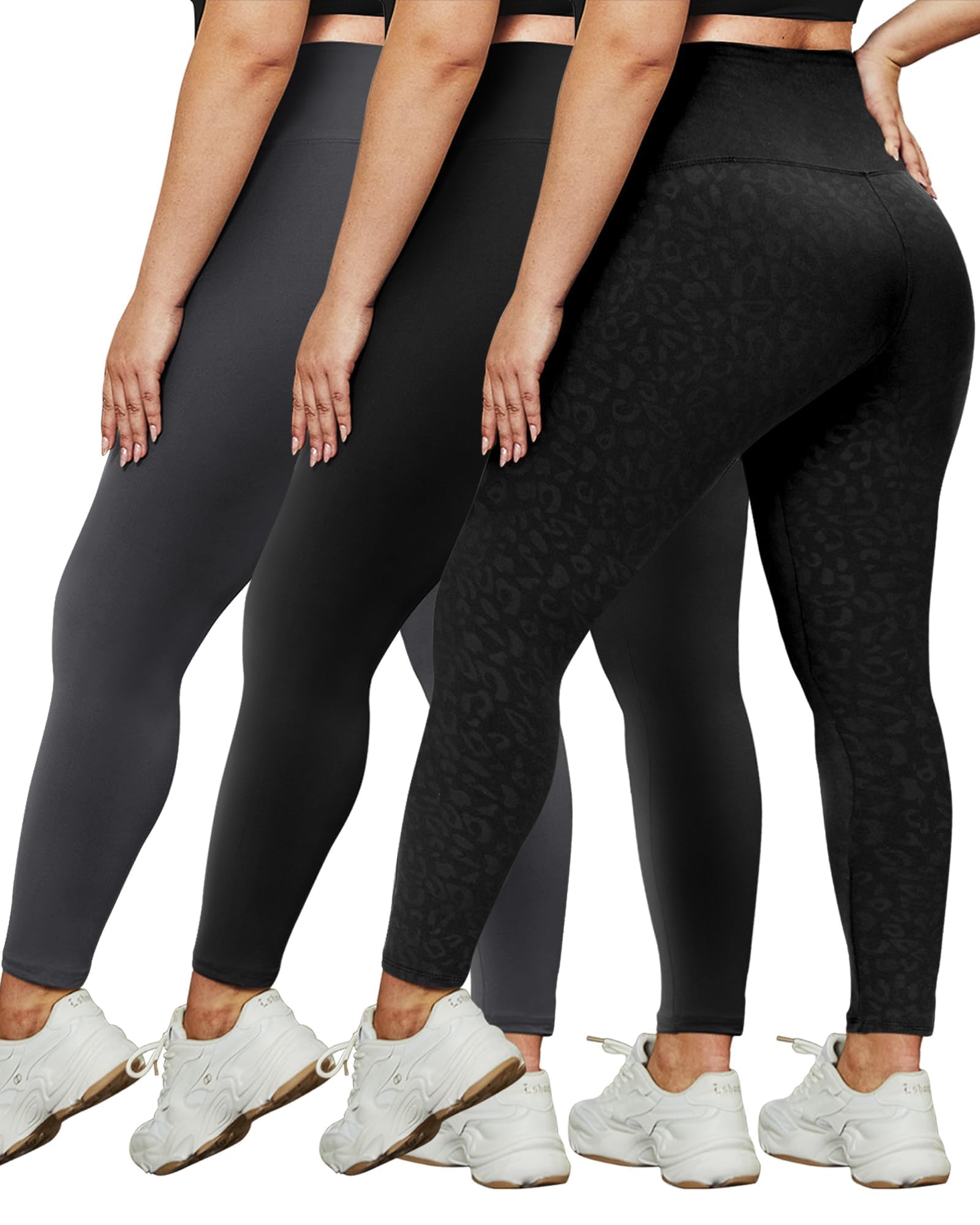 HLTPRO 3 Pack Leggings for Women - High Waisted Tummy Control Plus Size Soft Pants for Workout Running Yoga