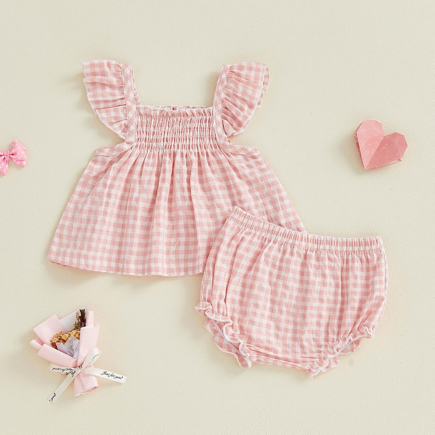 Baby Girl Summer Clothes Plaid Fly Sleeve Ruffle Tops Dress Shorts Set Toddler Girl Outfit 3 6 12 18 24 Months