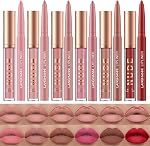LANGMANNI 6 Matte Lipstick with 6 Lipliners Durable Makeup Set,Long-Lasting Non-Stick Cup Not Fade Waterproof Pigmented Velvet Lipgloss Kit Beauty Cosmetics Makeup Gift for Girls (#A)