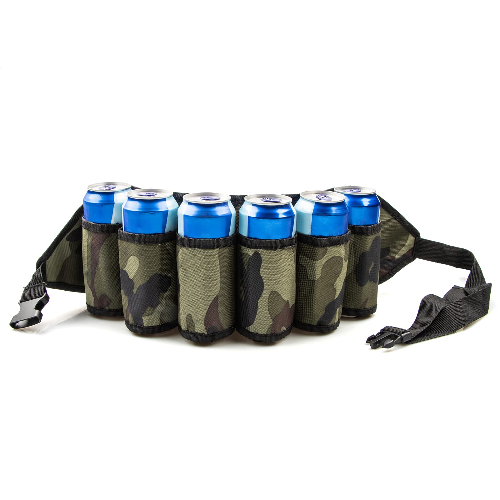 Adhafera Beer Belt, Adjustable 6 Pack Beer Belt Holder, Oxford Beer Waist Holder for Man, Women, White Elephant Game Ideas (Camo)