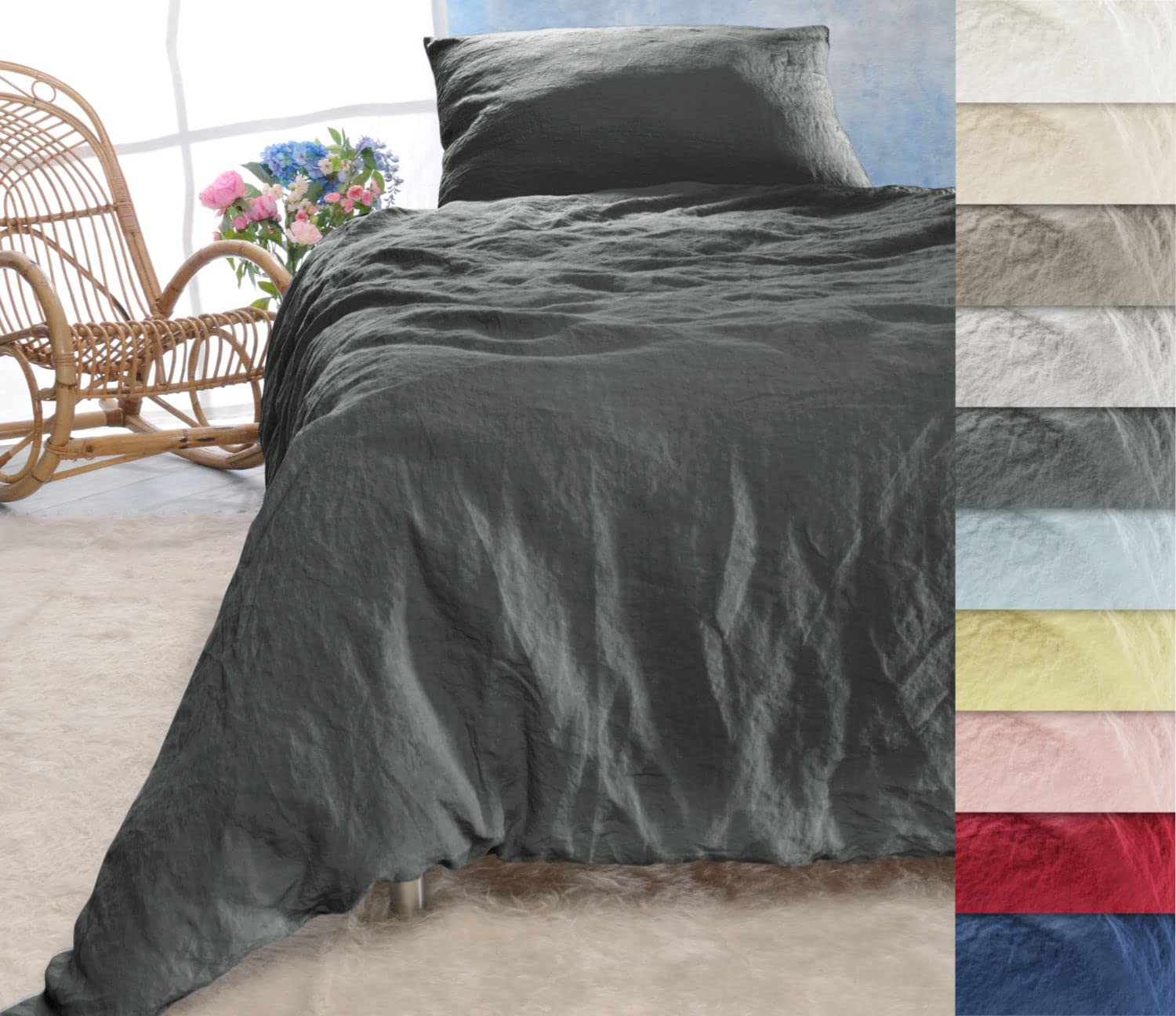 Leinen-Bettwäsche-Set Sintra 100% Leinen aus Portugal, 2-teilig Bettbezug und Kissenbezug (2tlg. 135x200cm + 40x80cm, Grau-Braun)
