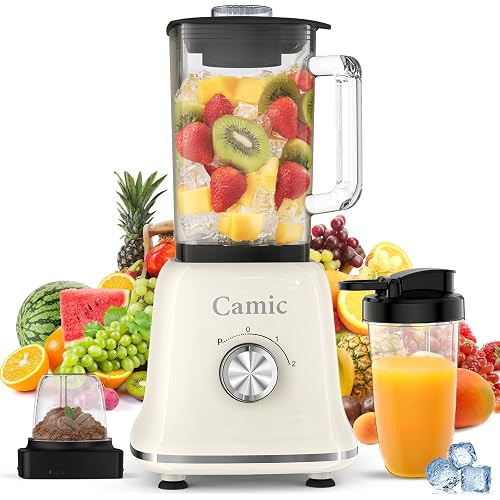 Glass Blenders for Kitchen with 750W, 54Oz. Countertop Blender Glass Jar Food Processor Combo, BPA-Free Blender for Smoothies, Ice Crush,Nuts, Frozen Drinks and Fruits (White)