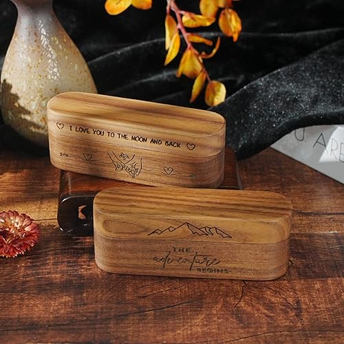 Miniatura 6 de Caja de anillo para propuesta y caja de anillo de compromiso y caja de anillo para ceremonia de boda, caja portadora de anillos para 2 ranuras, caja