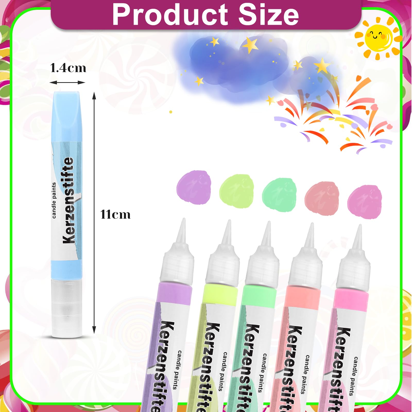 Scentoria Set van 6 stuks waxstiften voor kaarsen, kaarsen beschilderen set 30 ml, kaarsenstiften, keramiek beschilderset, kaarsen zelf maken, kaarsenpen, kaarsenstiften om te versieren 1