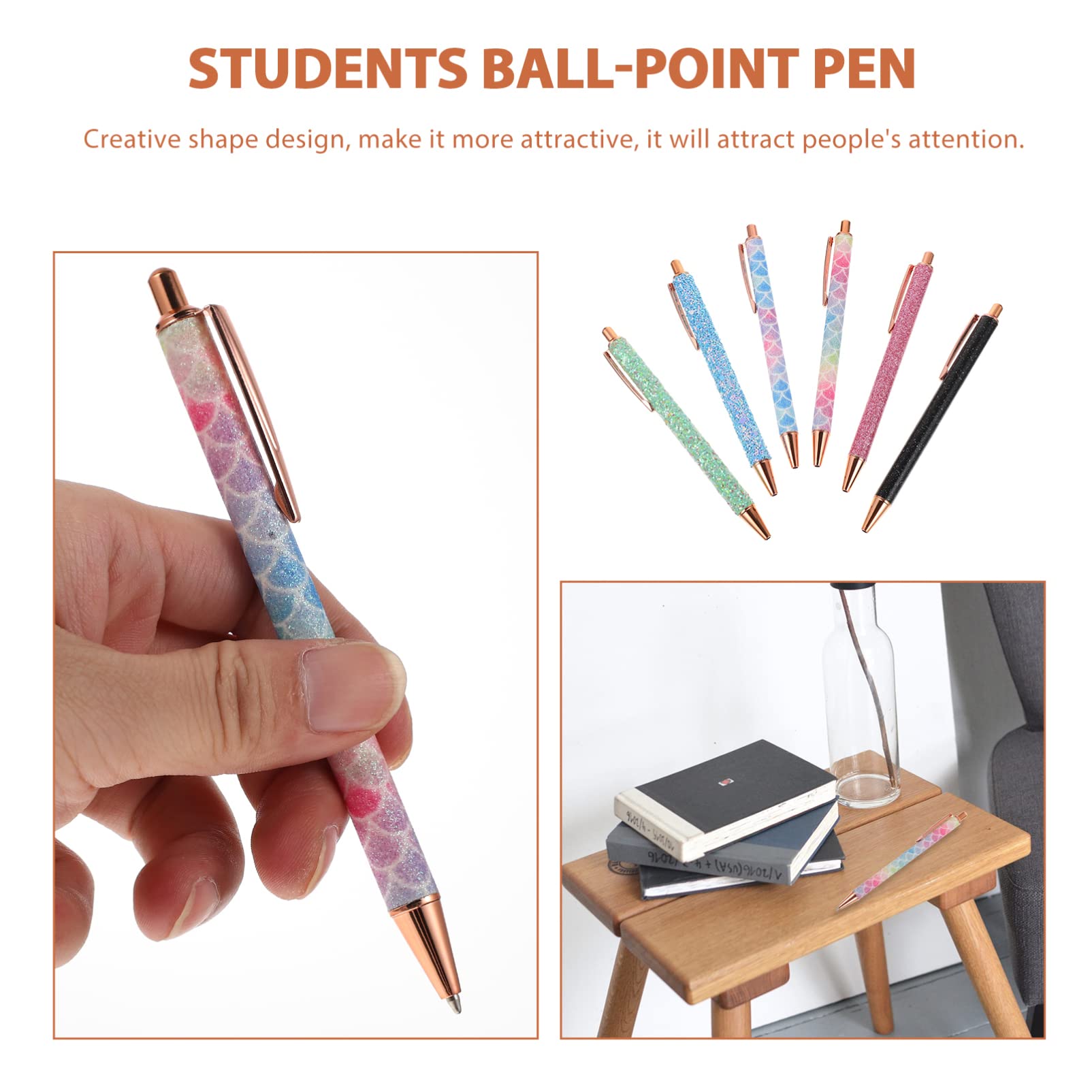 Lot De 5 Stylos À Bille Élégants À Paillettes Design Ergonomique Pour Lécriture Quotidienne Fournitures Scolaires 6 Pièces X 5