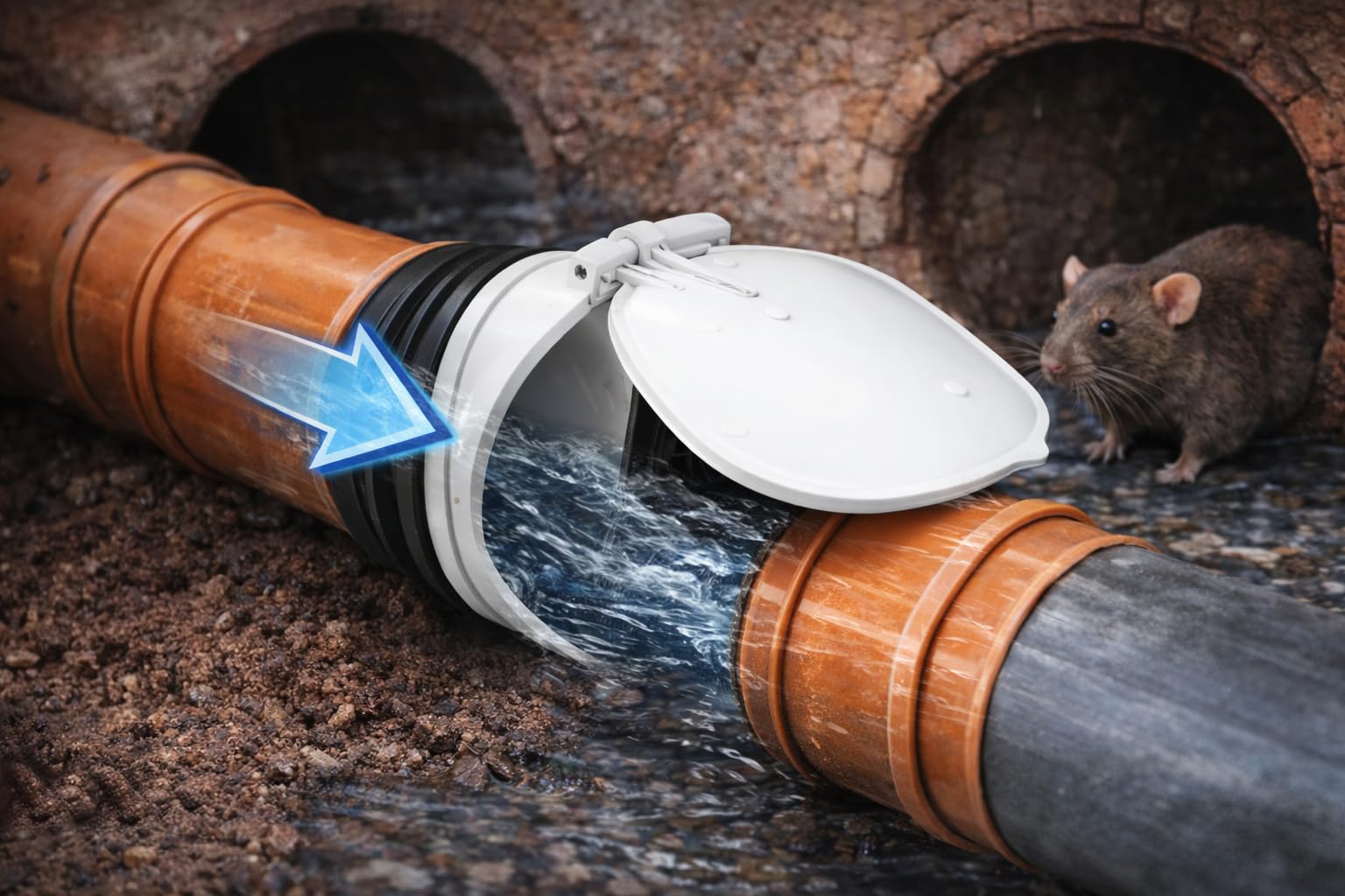 UZMAN 1 tapa de protección para ratas DN 90-100/110 mm, adaptador, válvula antirretorno, protección antirretorno de construcción, tubería KG para aguas residuales, protección contra ratas