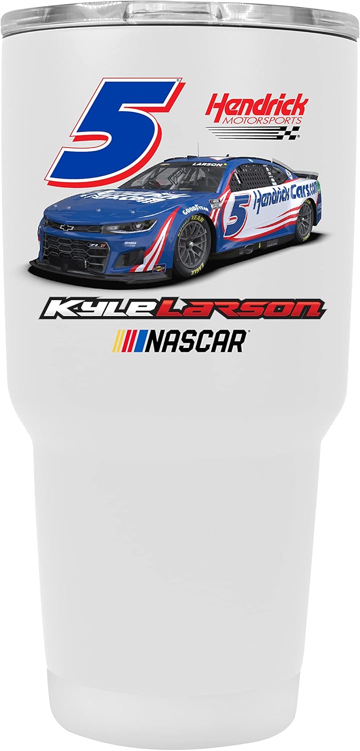 R and R Imports Nascar # 5 Kyle Larson 24 oz Stainless Steel Tumbler Car Design White