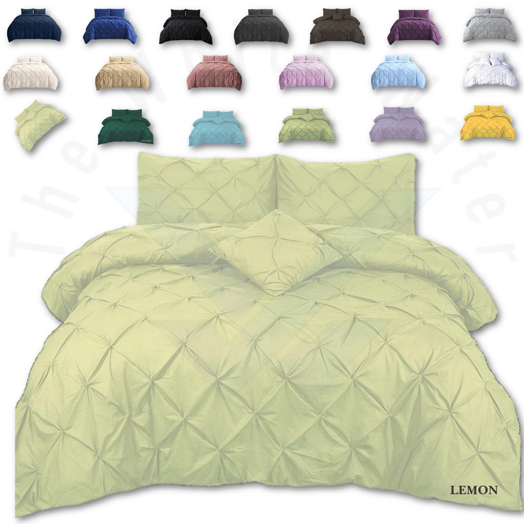 Thewhitewater Limited Lemon Thewhitewater Duvet Set - 2 In 1 Double - Bedding Set - Duvet Cover + Matching Pillowcases - Polycotton Pintuck Cover (, 2 In 1 Bedding Set - Double)