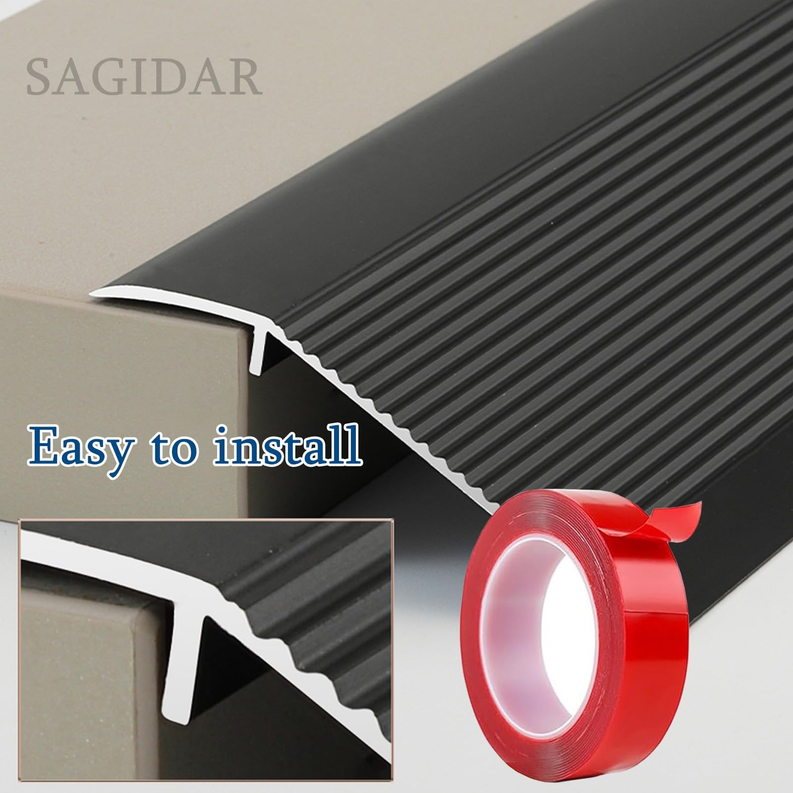 SAGIDAR Barre De Seuil, Seuil De Porte Barre Robustes, Rail De Transition en Aluminium, Baguette Recouvrement pour Porte D'entrée/Balcon, Prévenir Les Chutes, pour Sol Irrégulier/Bords Tapis