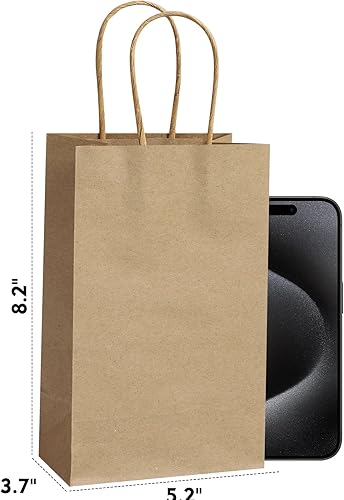 Miniatura 43 de REMTAP Bolsas de papel de regalo de 8 x 4.5 x 10.5 pulgadas, 50 bolsas de papel kraft con asas, bolsa de regalo a granel para bodas, fiestas