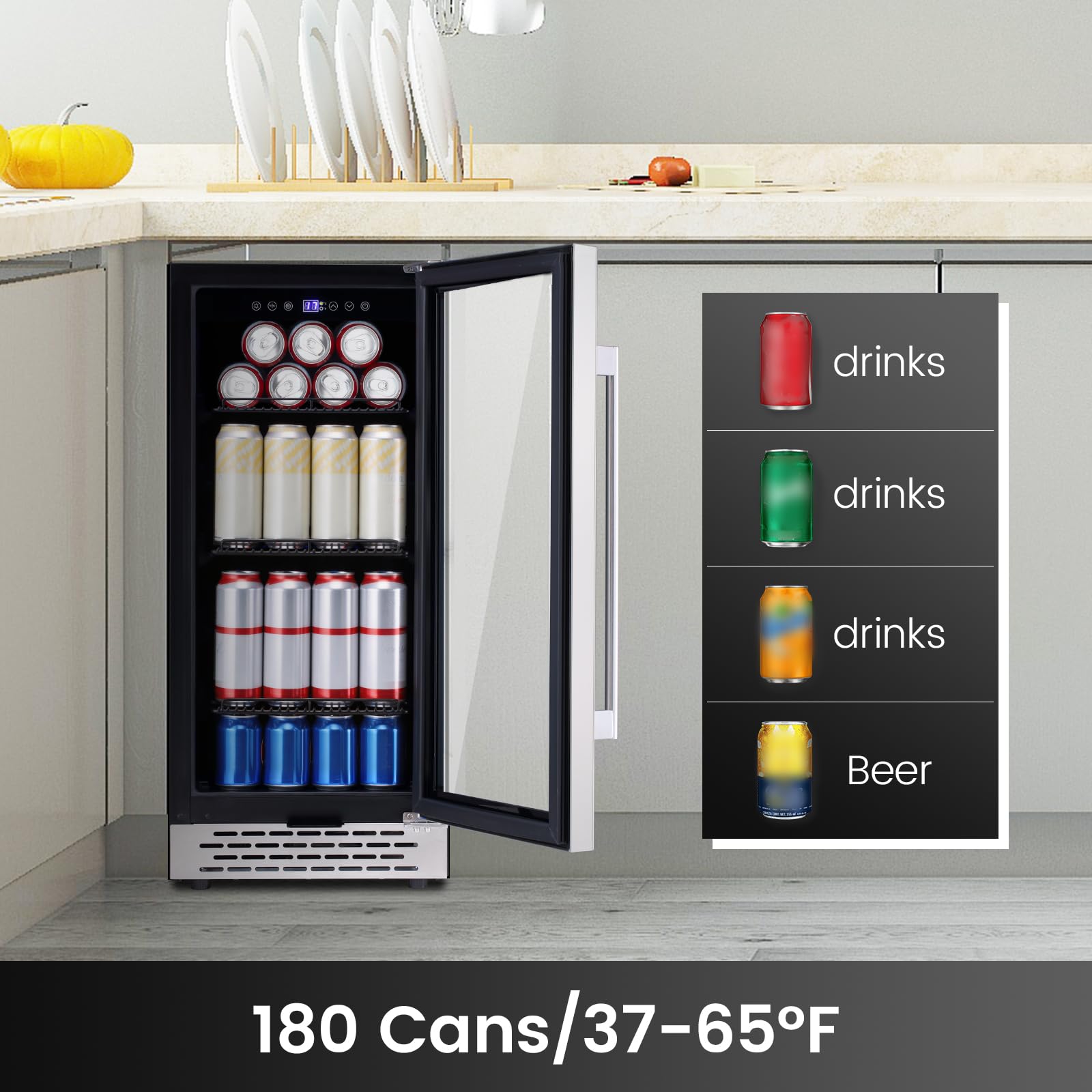 COLOZO 15 Inch Beverage Refrigerator Under Counter, 130 Cans Beverage Fridge with Tempered Glass Door & Lock, 37-65°F Beverage Cooler For Home/Bar, Built-in/Freestanding Mini Drink Cooler(3.53 cu.ft) on Fridge.com