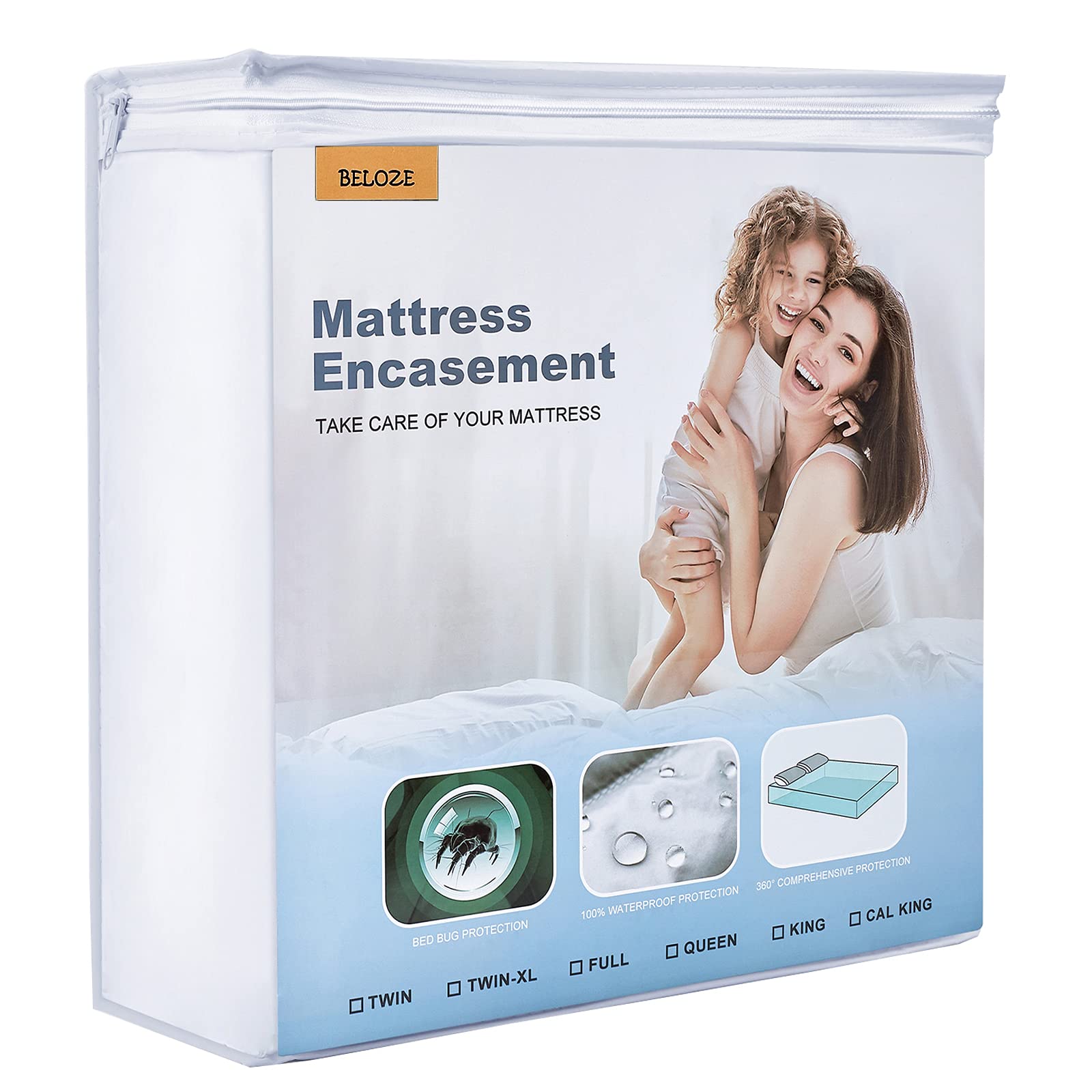 Queen Mattress Protector Waterproof Mattress Cover, BELOZE Zippered Mattress Encasement - Breathable, Noiseless, Vinyl Free - Mattress Topper, Machine-Washable for Kids Pets Adults (Fits 9 in. H)