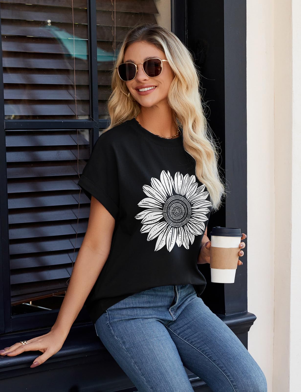Xnova Koszulka damska w paski, na lato, krótki rękaw, okrągły dekolt, oversize, luźna bluzka basic, luźna bluzka na lato