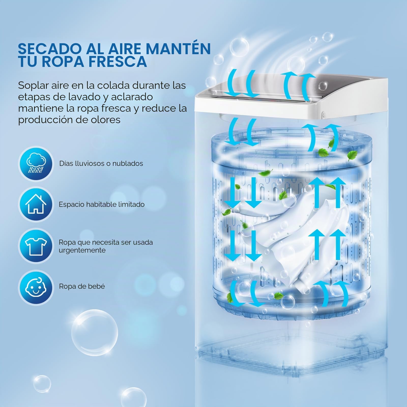 ROVSUN Lavadora de carga superior, 5 kg, carga superior, con 8 programas de lavado y 5 niveles de agua, lavadora pequeña silenciosa 60-70 dB, temporizador 24 h, 51 × 47 ×