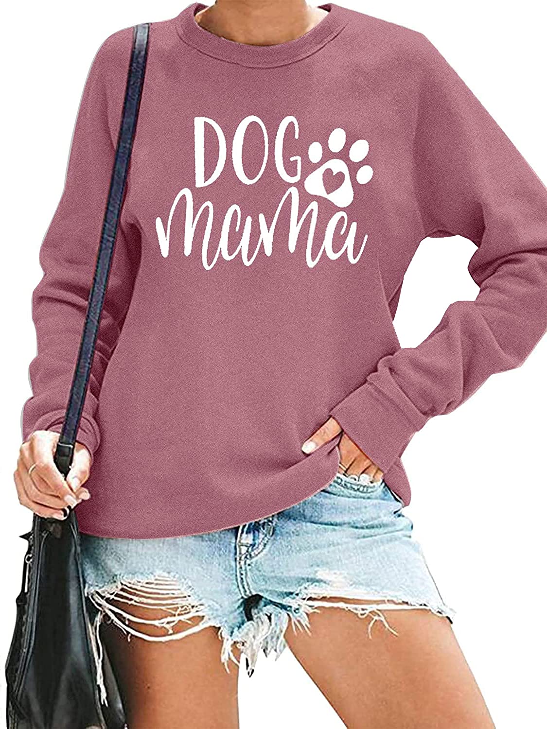 Dog Mom Sweatshirt for Women Cute Dog Paw Graphic Long Sleeve Pullover Blouse（S-2XL）