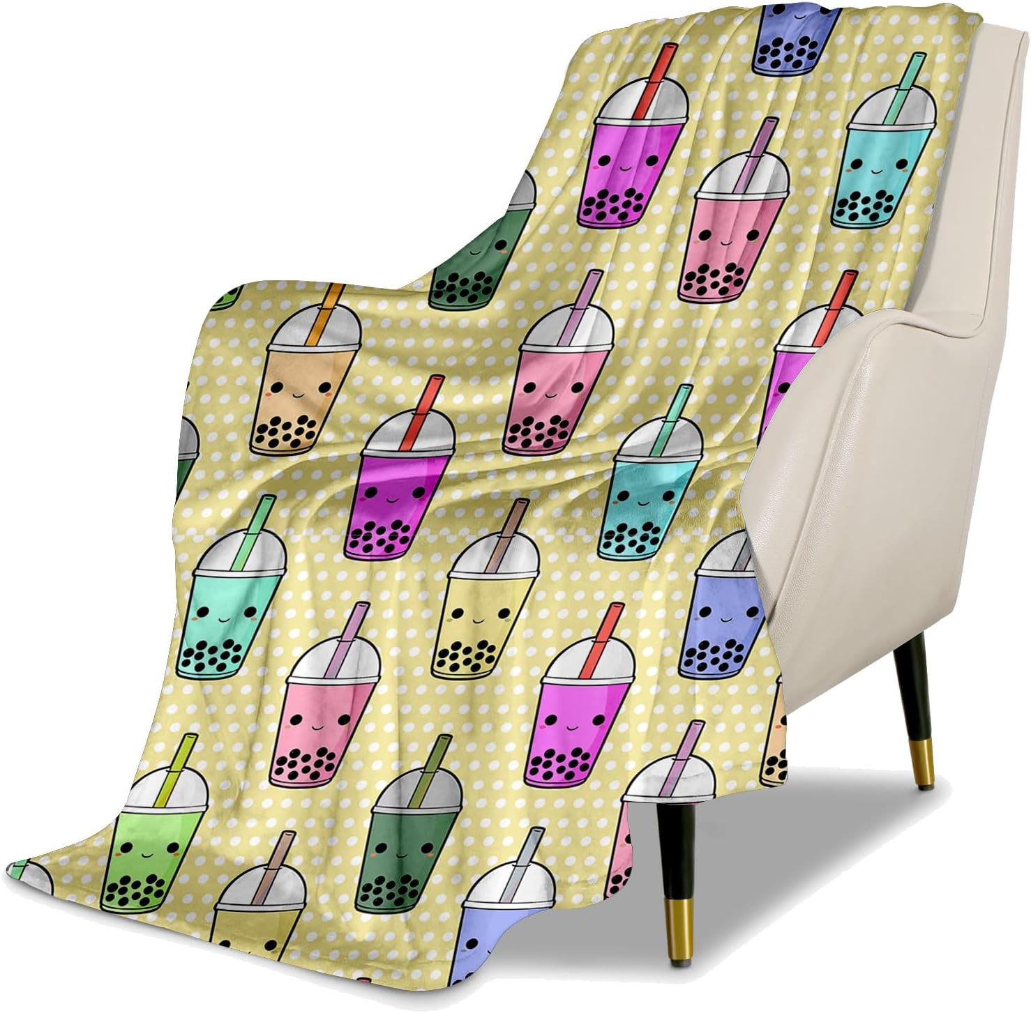 Kids Cute Boba Tea Cartoon Throw Blanket for Boys and Girls 50"X40" Blanket with Bubble Tea on It Suitable for All Season