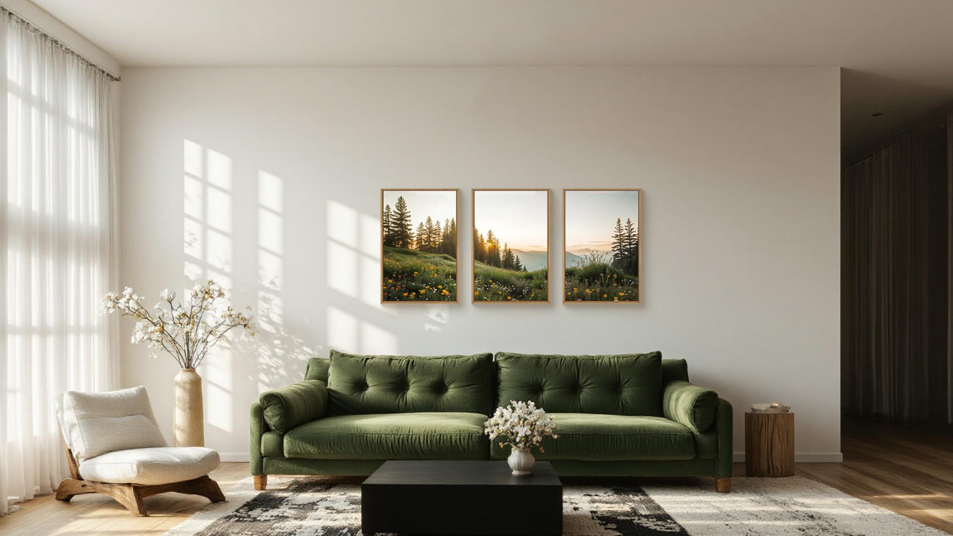 タッキー！フレーム付きキャンバスアート Amazon.com: FWIEXA Green Forest Mountain Framed Canvas Wall Art