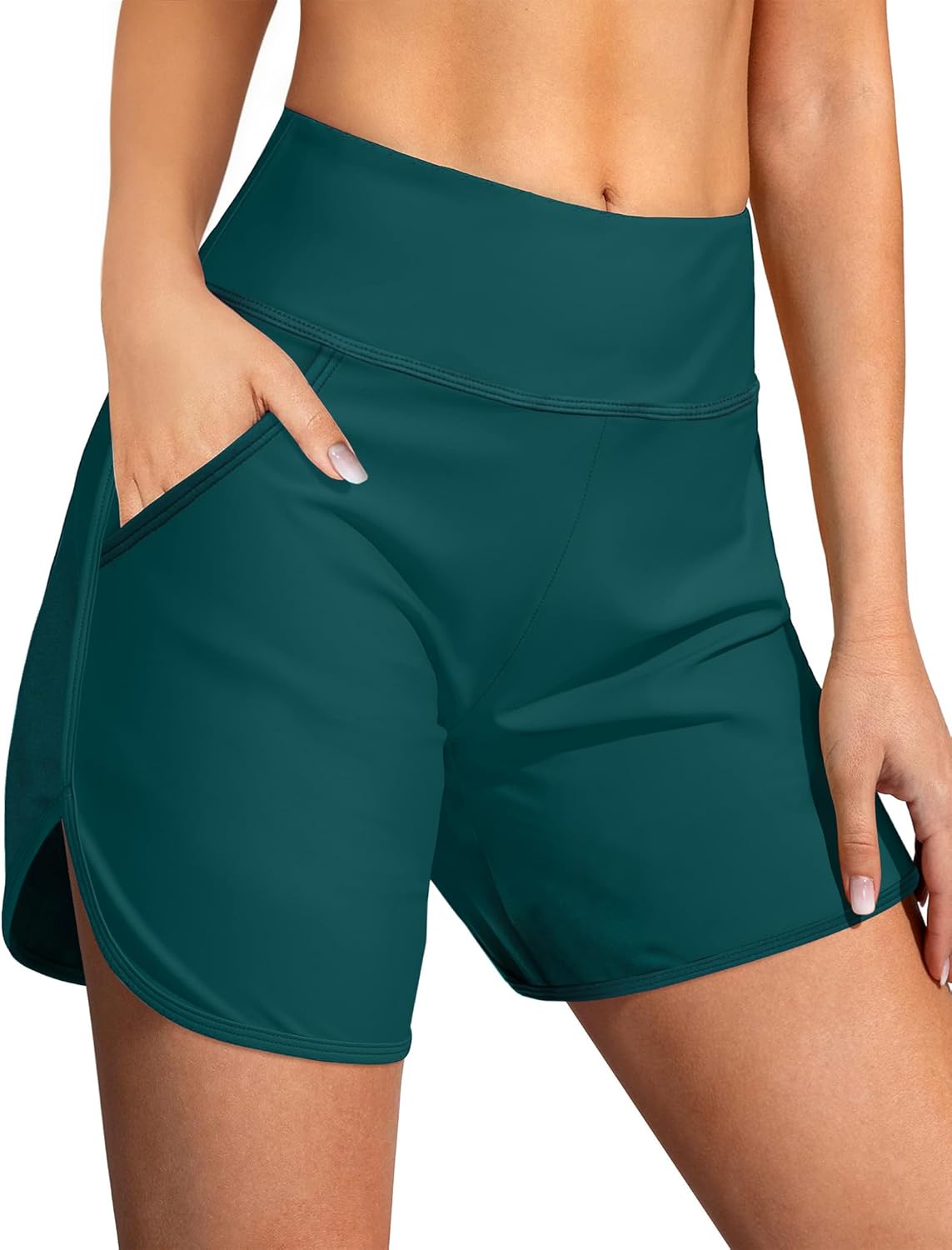 Buauty Women's 5" Swim Board Shorts Quick Dry High Waisted Swimsuits with Liner Pockets UPF 50+ Bathing Suits Bottoms Trunks