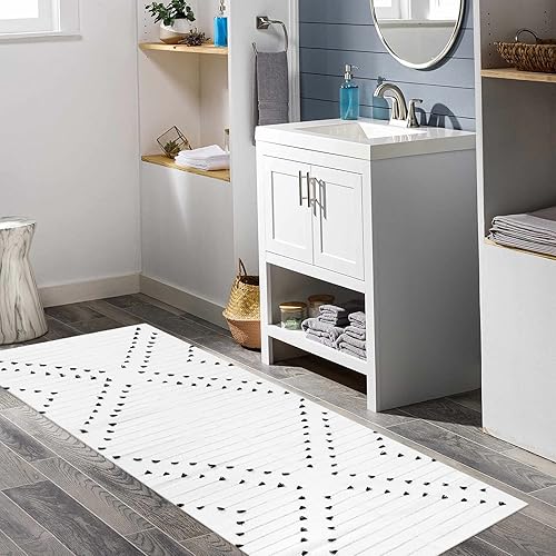 Miniatura 7 de HAOCOO Alfombra de pasillo de 2 x 6 pies moderna geométrica Ktichen para pasillo alfombra de algodón tejida lavable con diamantes de diamante