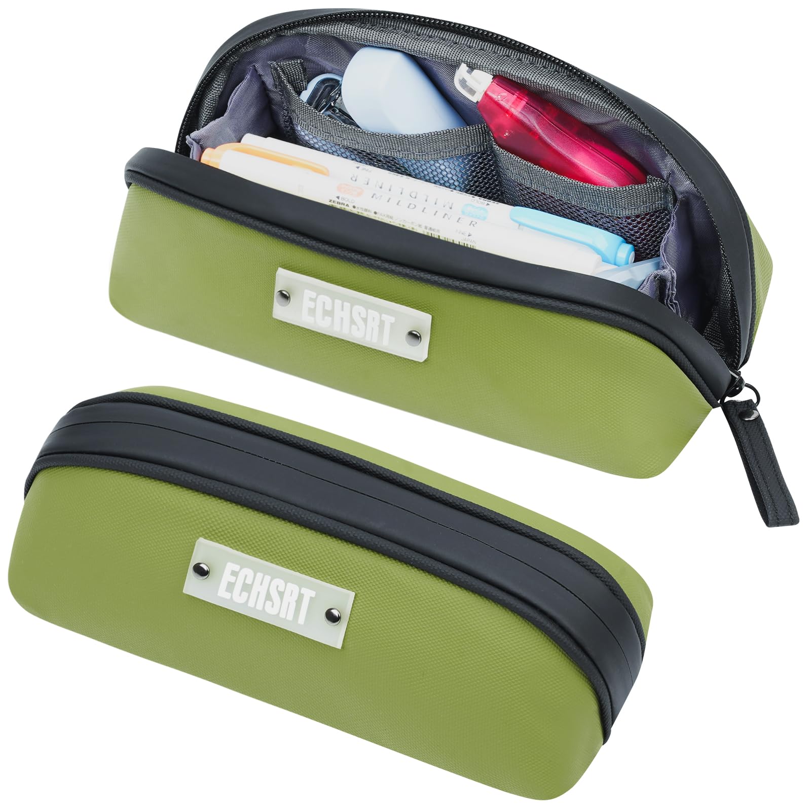 ECHSRTPencil Case, Open Flat Pencil Pouch for Men Women, Small Pencil Pen Holder Bag for Adults, Portable Zipper Pencil Organizer Box for Office Stationery Home Travel, Green