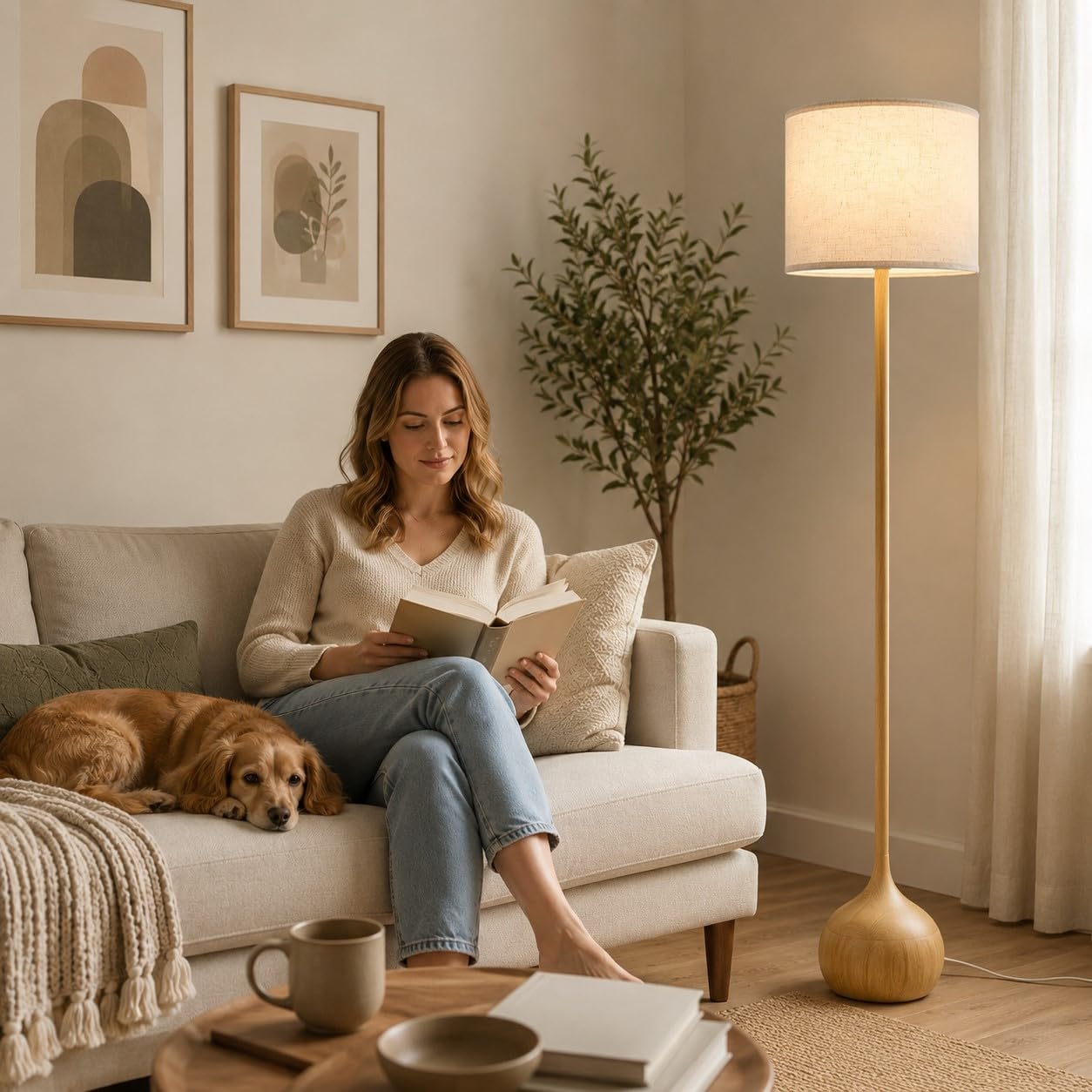 Stehlampe Wohnzimmer Holzoptik, Dimmbar Stehlampe mit Fernbedienung