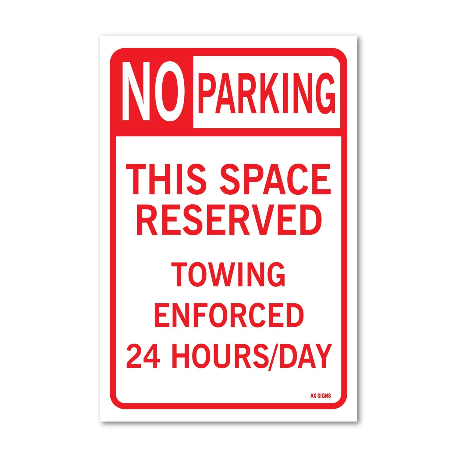 Reserved Parking Sign, Towing Enforced Notice, Red Print Vinyl Sticker, 12x8 Inch
