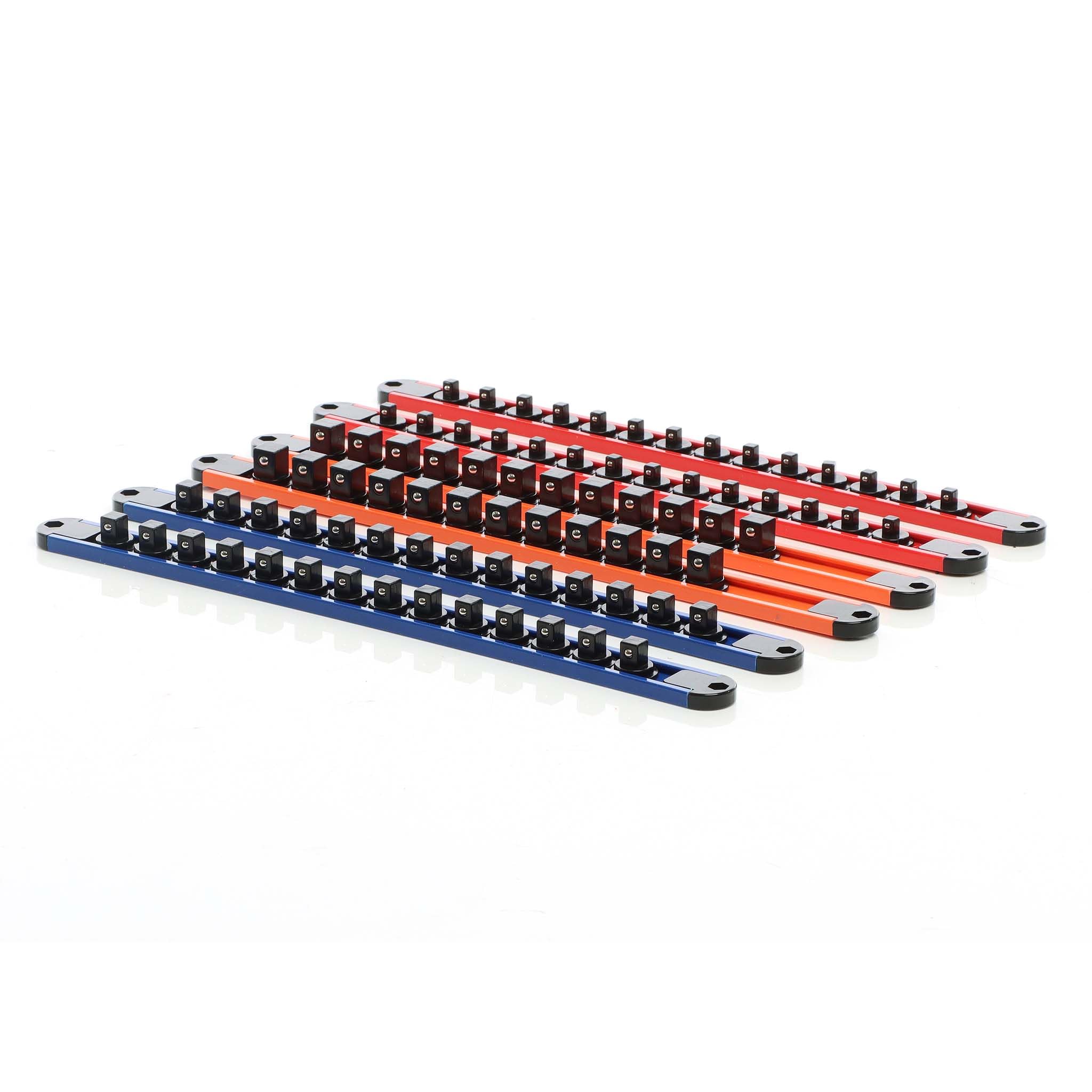 XPOtool 6x Rangement porte douille pour 80 pièces – 350 x 28 x 24 mm – orientable 360° – Rack support organisateur de douilles en ABS – Organsieur pour 1/2", 1/4" et 3/8" – Atelier, bricolage