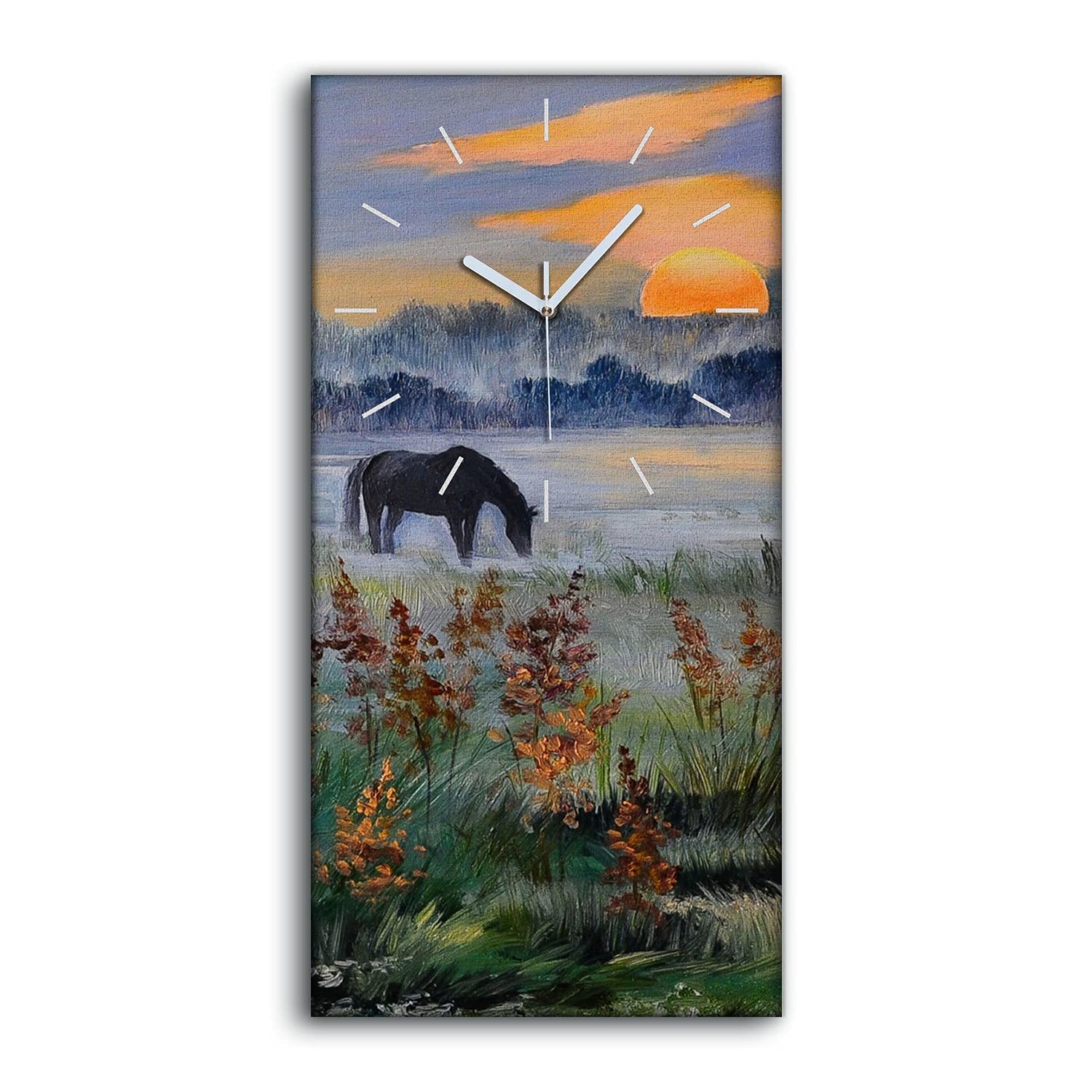Horloge sur Toile Silencieuse sans Tic-Tac Motif Cheval pour Chambre Apaisante