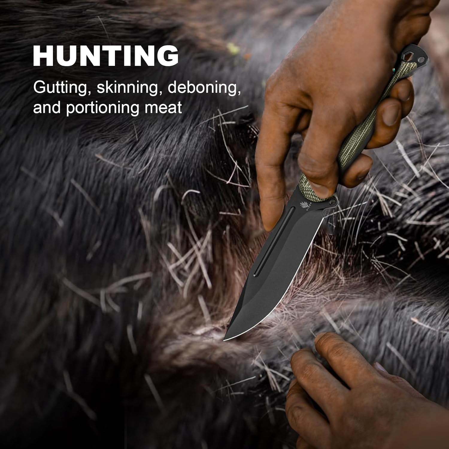 Kizer Ursa Major Fixed Blade Knife, 4.43" D2 Blade Hunting Survival Knives with Ergonomic Green Micarta Handle, Full Tang Camping Knives with Sheath & Hexagon Hole for Outdoor Activities, 1082M1 - Image 4