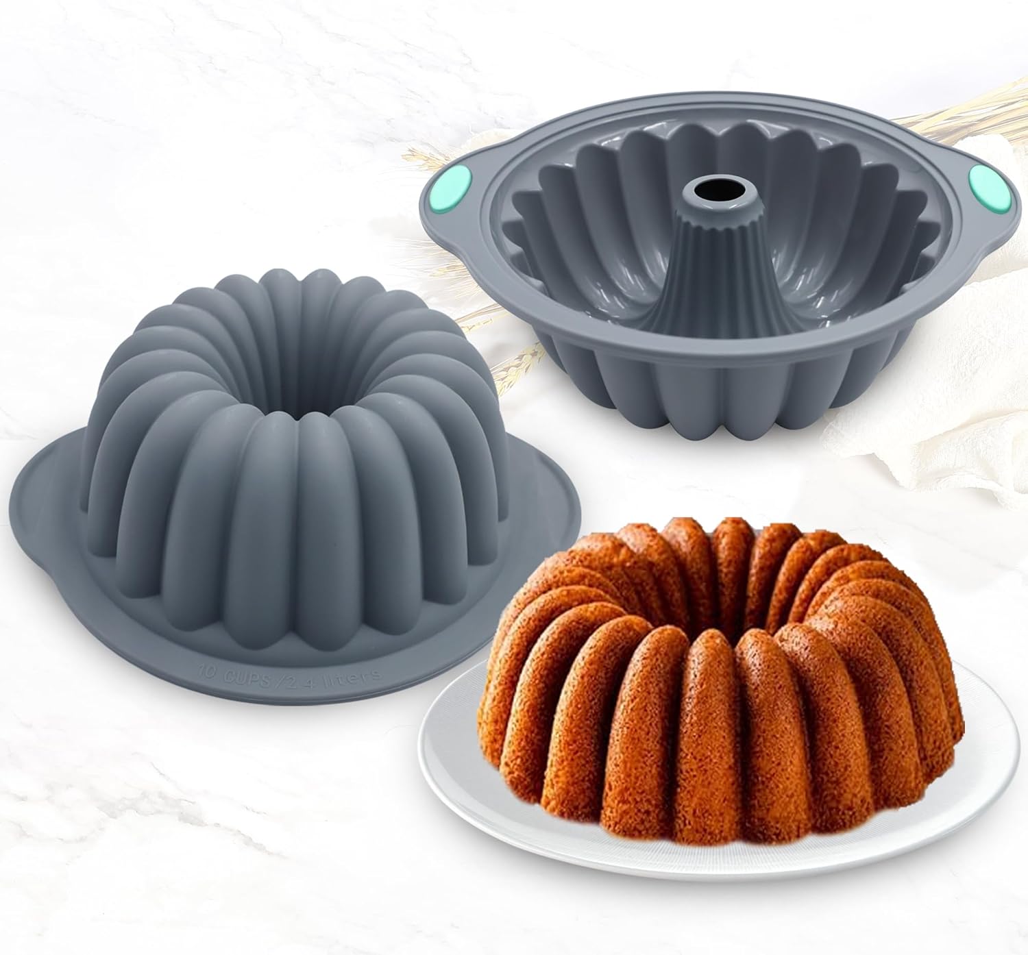 Tongjude 4 Pieces Silicone Fluted Tube Cake Pans, 10 Cups Tube Baking Pan, Jello Mold, Silicone Molds for Homemade Cake, Bread and Jello, Non-Stick, Grey - Image 6