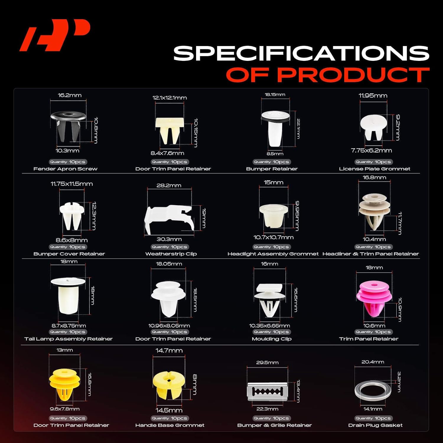 A-Premium 320Pcs 49.6 oz Nylon Bumper Retainer Clips Fender Fasteners Door Trim Panel Push-Type Hood Auto Push Pin Plastic Rivets Kit Compatible with Hyundai Elantra 2001-2006, with Removal Tool