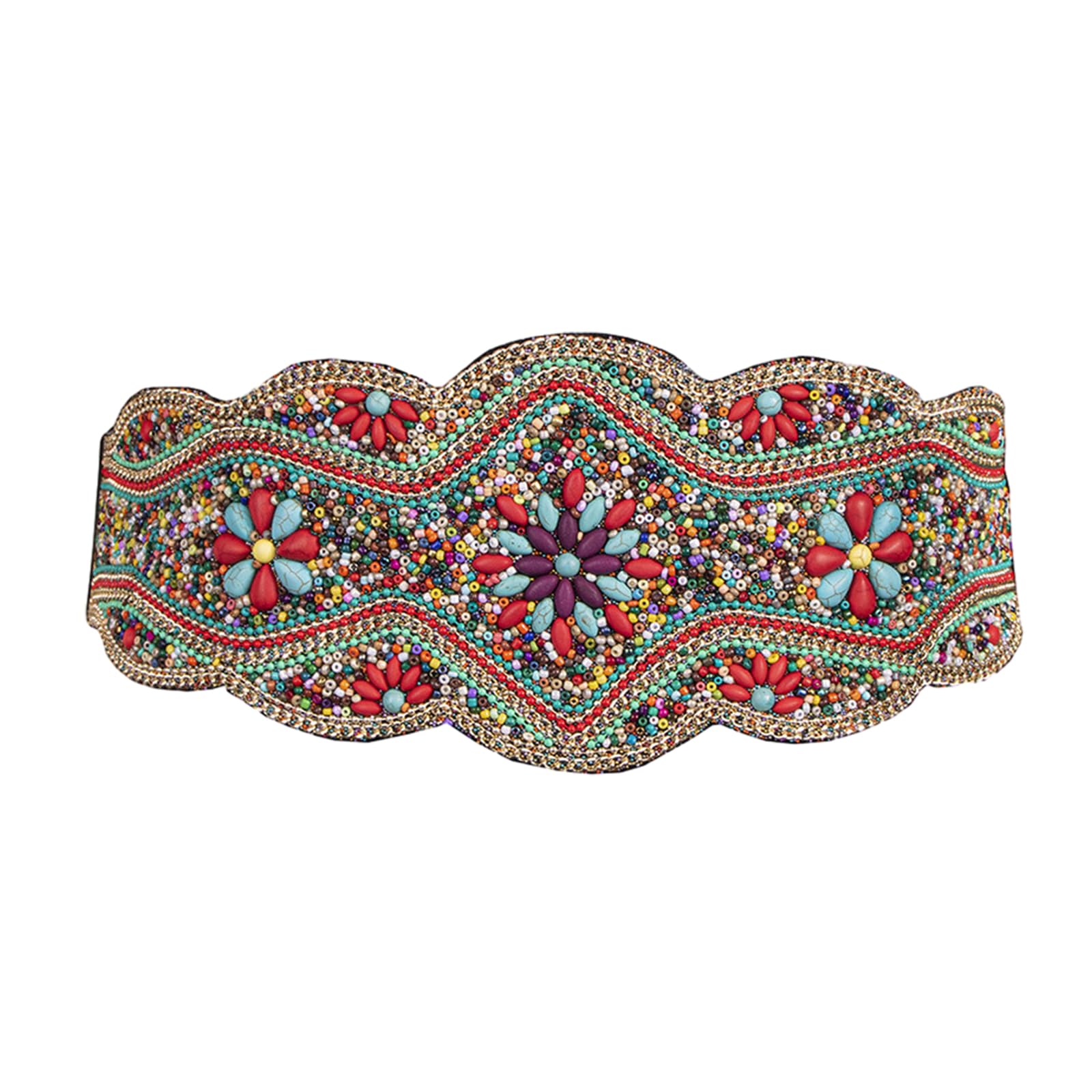 MUUYYI Bohemian-Style Women Belt for Dress Turquoise-Beaded Waist Belt Ethnic Corset Belt Elastic Girdle Belt Lady Accessories