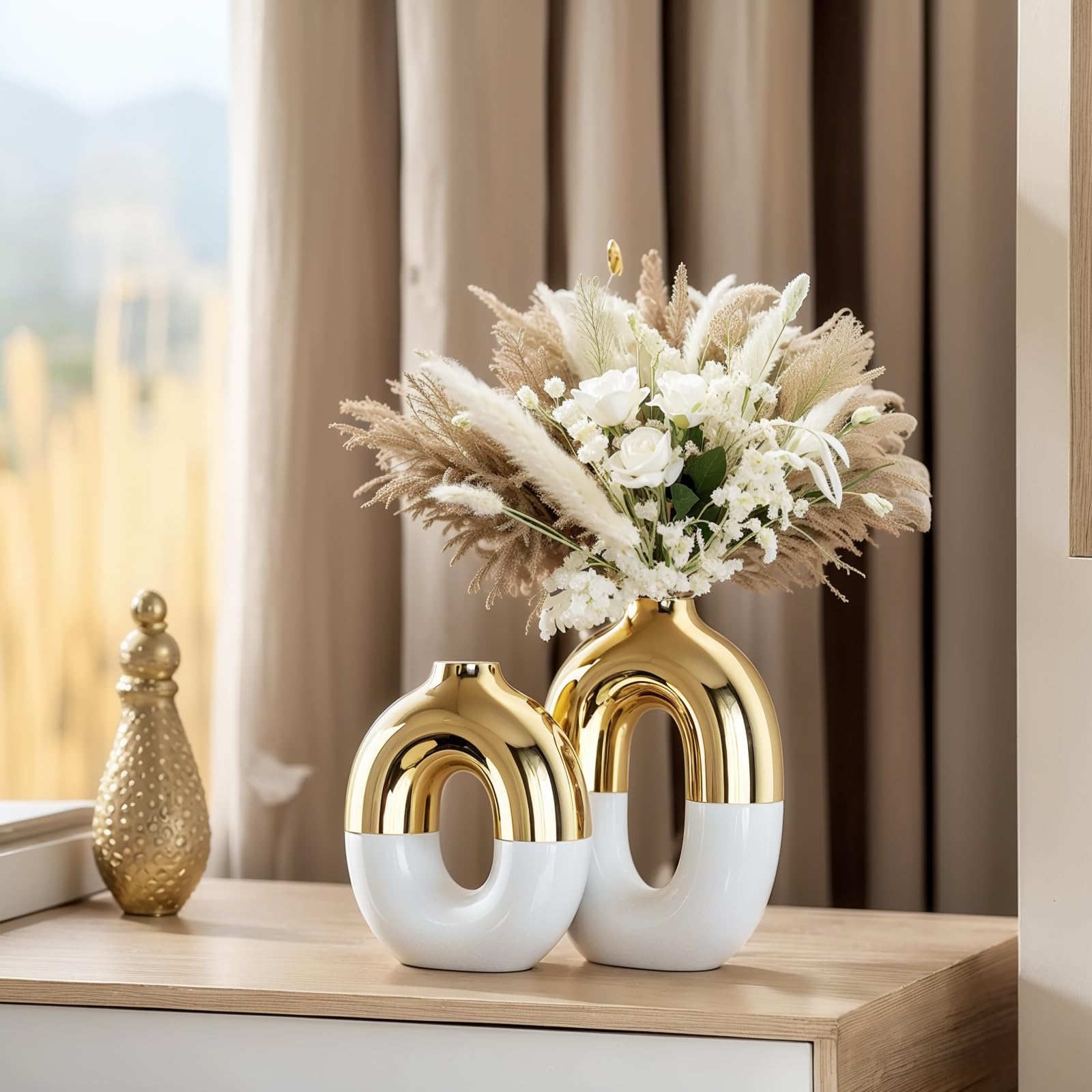 ホワイトとゴールドの花瓶セット Amazon.co.jp: ホワイトとゴールドの花瓶 2個セット セラミック花瓶