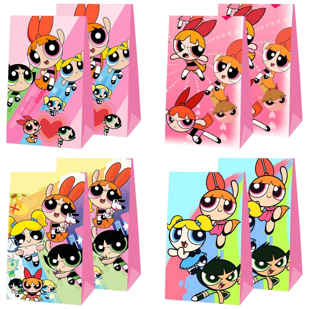 12Pcs Power Girls Party Gift Bags Goodie Bags for Girls Birthday Decorations Party Supplies